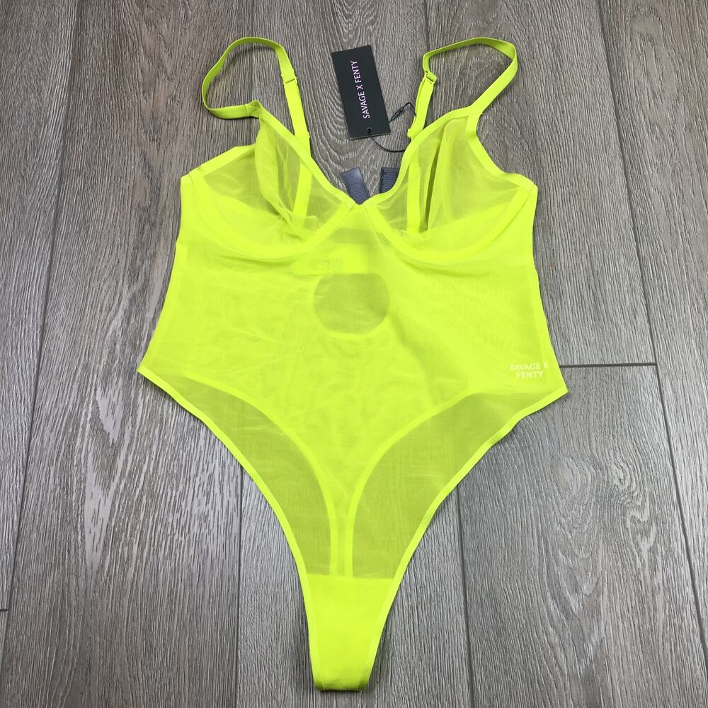 Savage X Fenty Sheer X Underwire Neon Green Mesh Bodysuit‎ Teddy M NWT